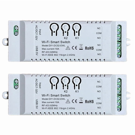 X2 2-Channel WiFi Smart Switch, White Plastic, 7-32V, 2x Relay, DIY Timer, 2.4G WiFi+RF433+BT for Home IFTTT
