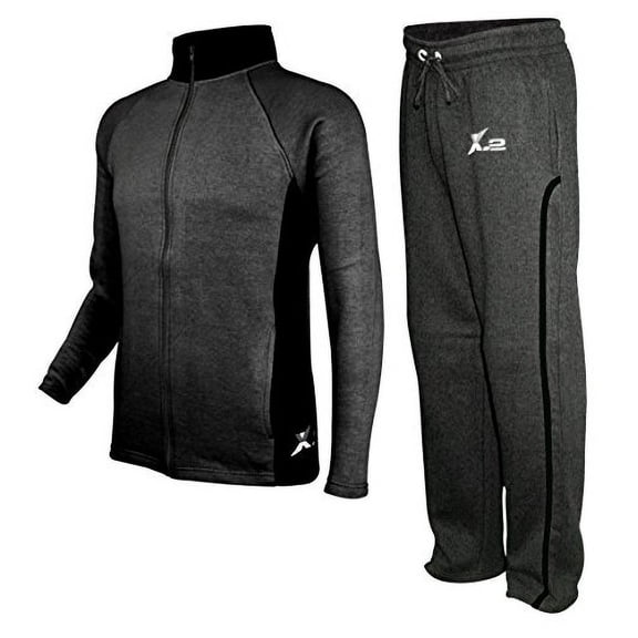 X2 Mens Athletic Fleece Tracksuit Jogging Sweatsuit Activewear Blackcoller Char 3Xl