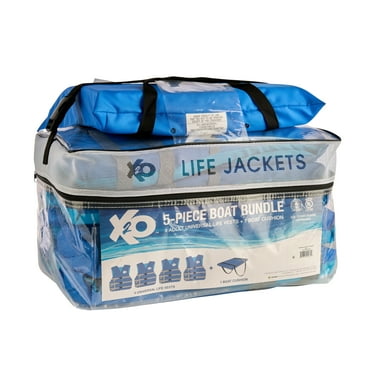 X20, 5-Pack Boat Bundle: Universal Life Jacket 4-Pack Plus Throwable Boat Cushion in Blue, Unisex
