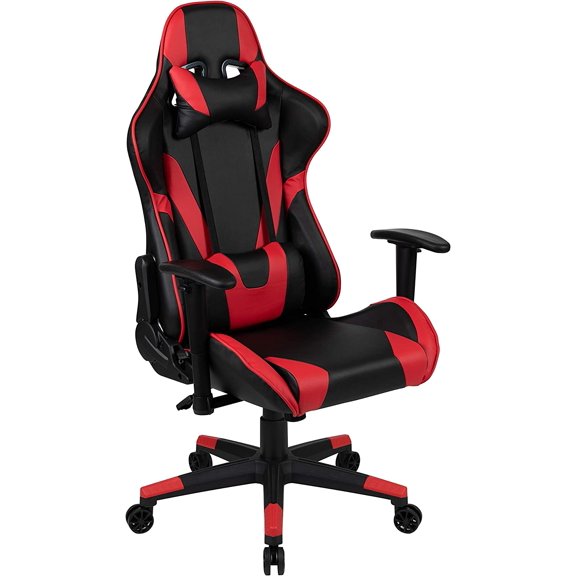 X20 Fully Reclining LeatherSoft Racing Style Gaming Chair with and Lumbar Pillows, Ergonomic Padded Swivel Computer Chair, Red/Black