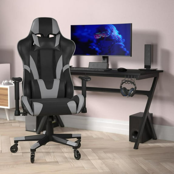 Flash Furniture X20 Ergonomic LeatherSoft Swivel Reclining Gaming Chair with Transparent Roller
