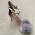 thumbnail image 1 of X2B Catrina-4 Natural Pom Pom Open Toe Dual Ankle Strap Heel Sandals, 1 of 5