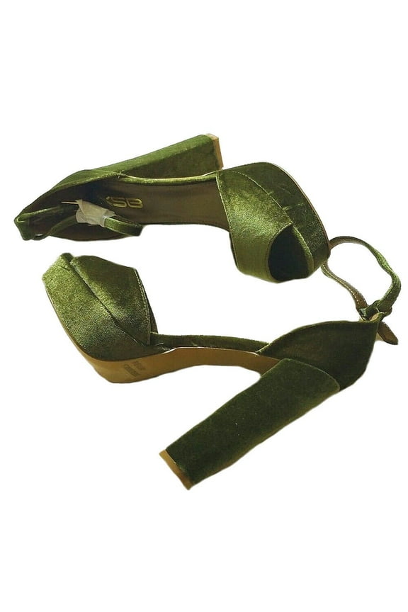 Fern-2 Women's Slingback Angle Strap Peep Toe Platform Block Heel Velvet Sandals OLIVE GREEN 5.5