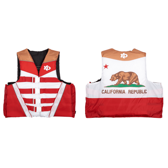 X2O 4 Buckle Life Jacket and Vest 2x and 3x California State Flag, Red and White