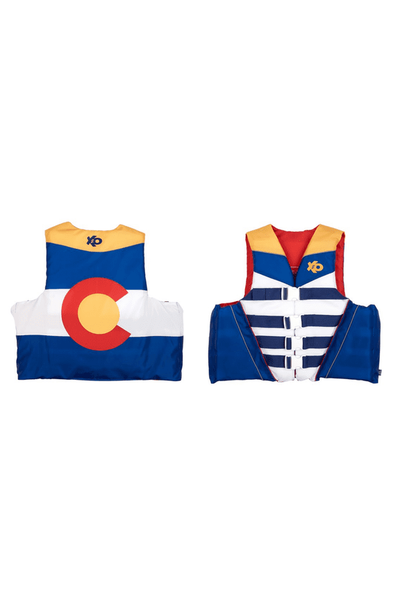 4 Buckle Life Vest and Jacket 2X/3X Colorado State Flag, Blue and Yellow