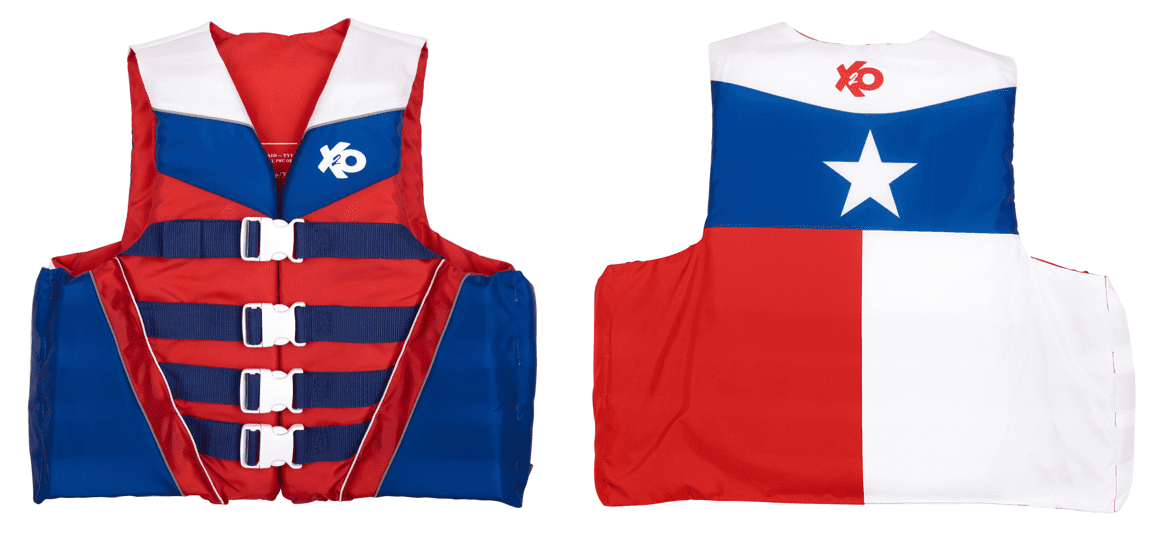 X2O 4 Buckle Life Vest and Jacket 2X/3X Texas State Flag, Red and Blue