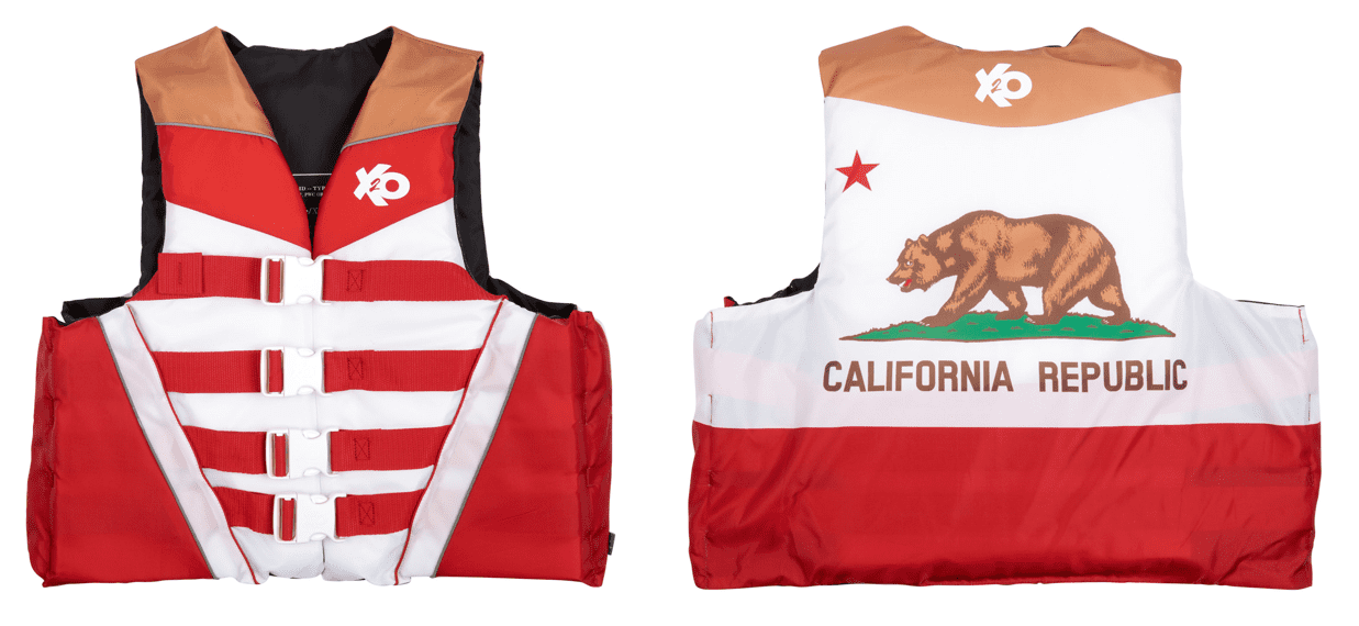 X2O 4 Buckle Life Vest and Jacket L/XL California State Flag, Red