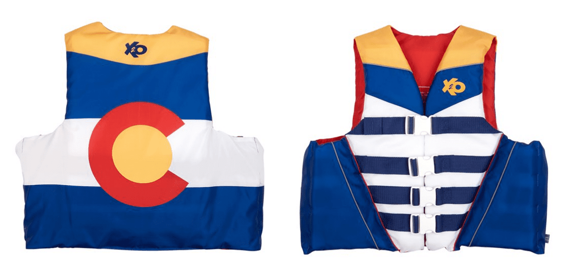 X2O 4 Buckle Life Vest and Jacket L/XL Colorado State Flag, Blue and Yellow