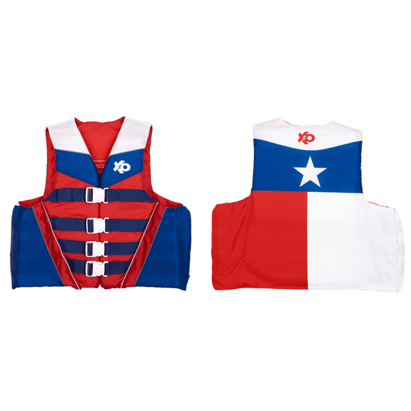 X2O 4 Buckle Life Vest and Jacket L/XL Texas State Flag, Red and Blue
