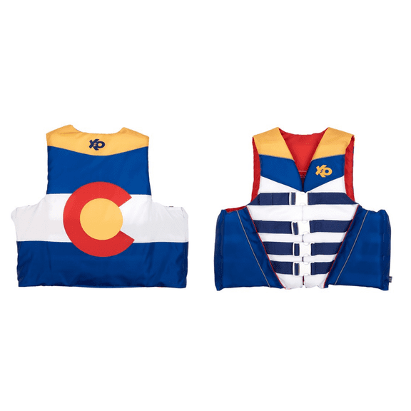 X2O 4 Buckle Life Vest and Jacket S/M Colorado State Flag, Blue and Yellow