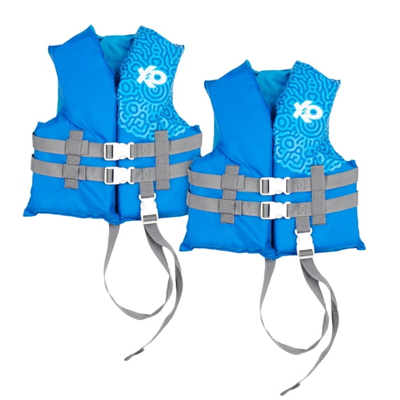 X2O Universal Child Open Sided Life Vest and Jacket, 30lbs - 50lbs, Blue Ocean Coral, 2-Pack