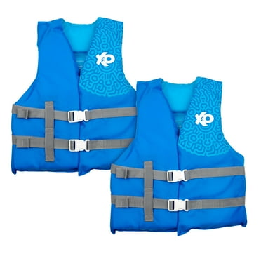 X2O Universal Youth Open Sided Life Vest and Jacket, 50lbs - 90lbs, Blue Ocean Coral, 2-Pack