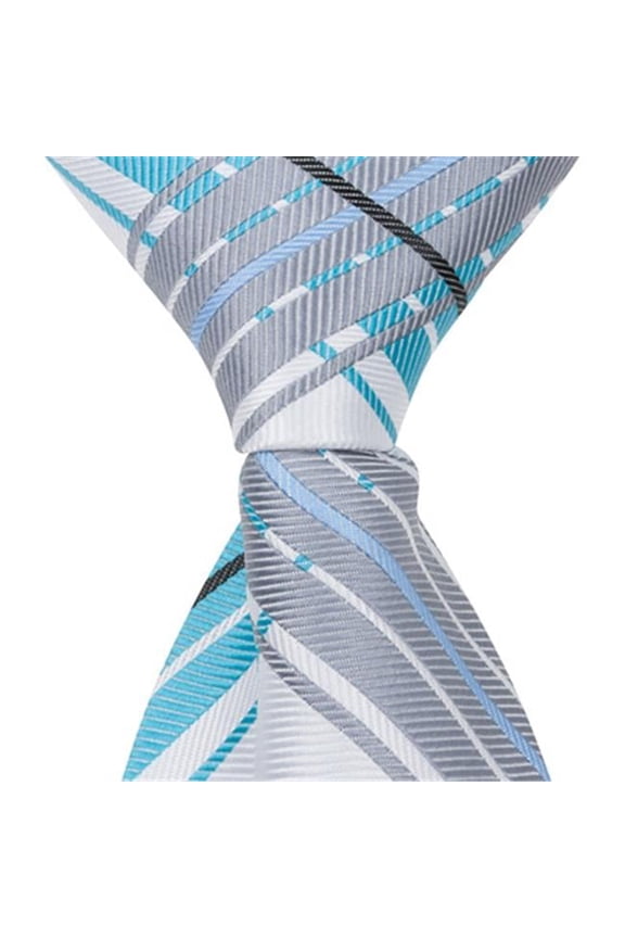 X3 - 11 in. Zipper Necktie - Blue- White & Grey Plaid- 24 Month to 4T