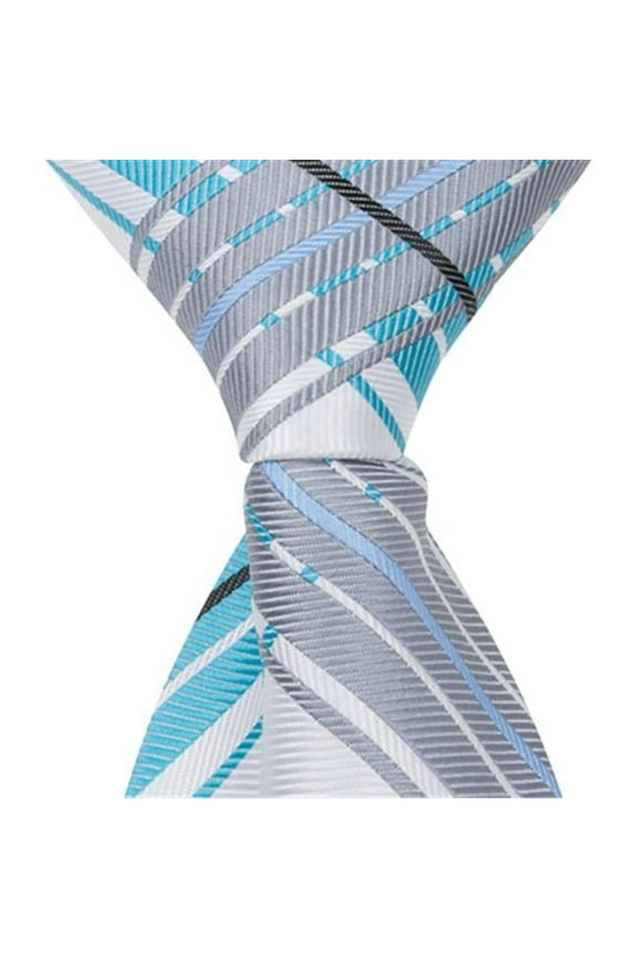 X3 - 6 in. Newborn Zipper Necktie - Blue- White & Grey Plaid