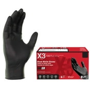 X3 Black Disposable Nitrile Gloves, Size X-Large, 100 Count, Light-Duty