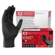 X3 Black Disposable Nitrile Gloves, Size X-Large, 1000 Count, Light-Duty