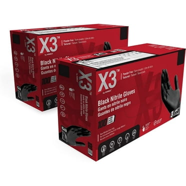 X3 Black Disposable Nitrile Gloves, Size X-Large, 200 Count, Light-Duty