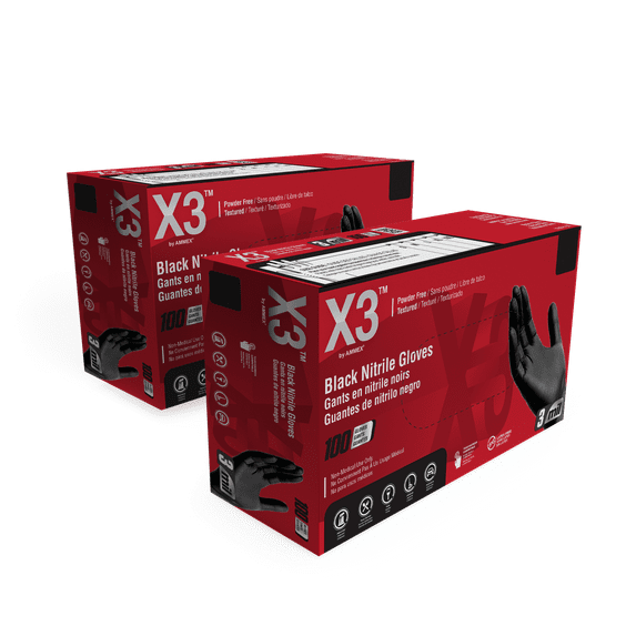 X3 Black Disposable Nitrile Gloves, Size X-Large, 200 Count, Light-Duty