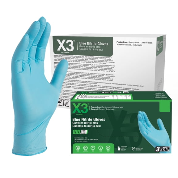 X3 Blue Disposable Nitrile Gloves, Size Medium, 1000 Count, Light-Duty