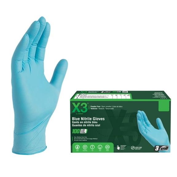 X3 Blue Disposable Nitrile Gloves, Size Small, 100 Count, Light-Duty