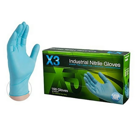 AMMEX X3 Industrial Blue Nitrile Gloves, Box of 100, 3 mil, Size Small, Latex Free, Powder Free, Textured, Disposable, Non-Sterile