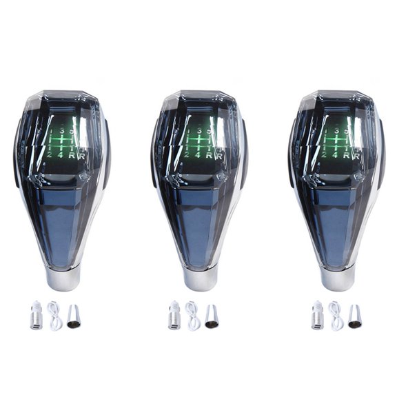 3-Pack Universal Gear Shift Knob with Car Charger and USB Cable - Black and Silver