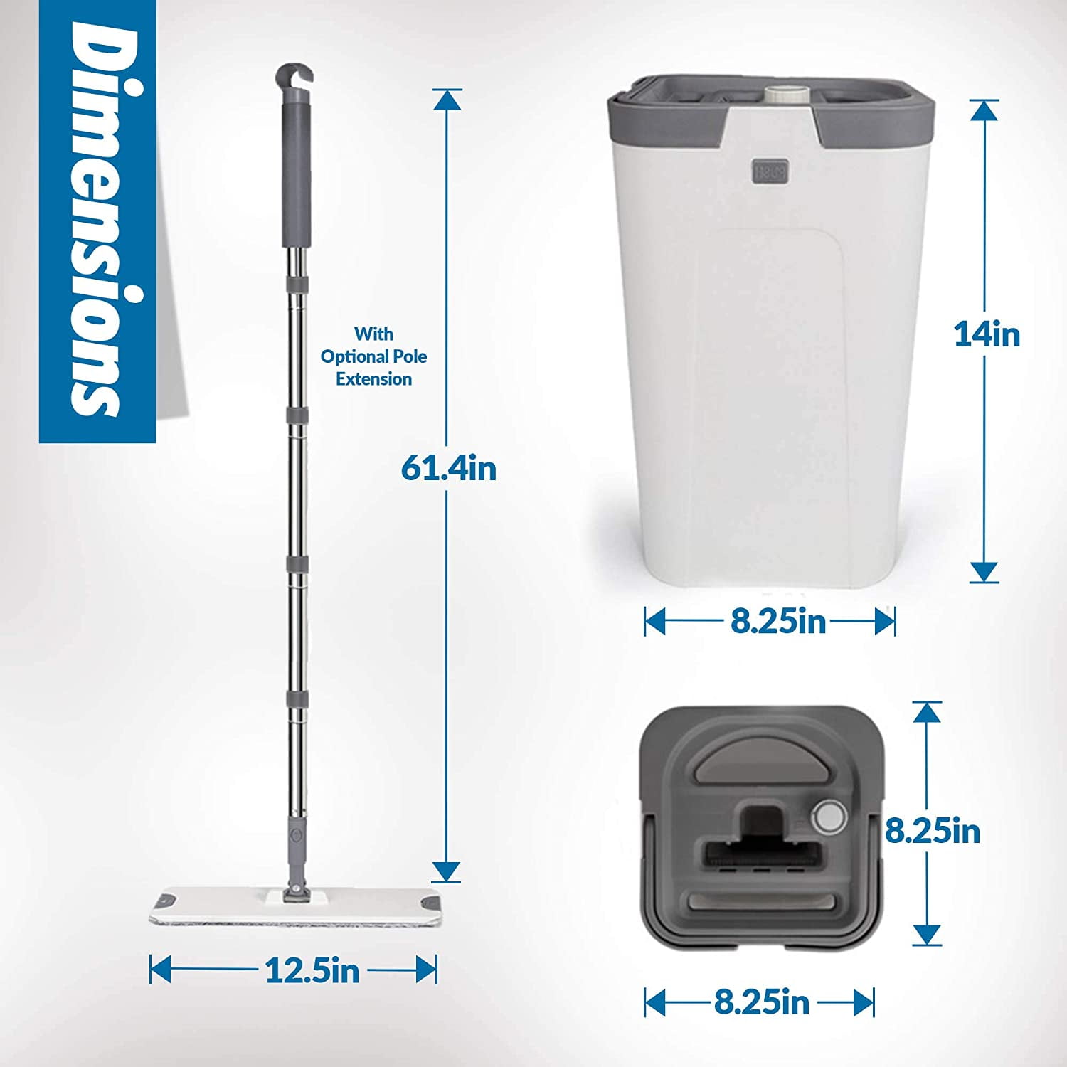 Flat Mop and Bucket with Wringer Set,Separates Dirty and Clean Water,3-Chamber Mop