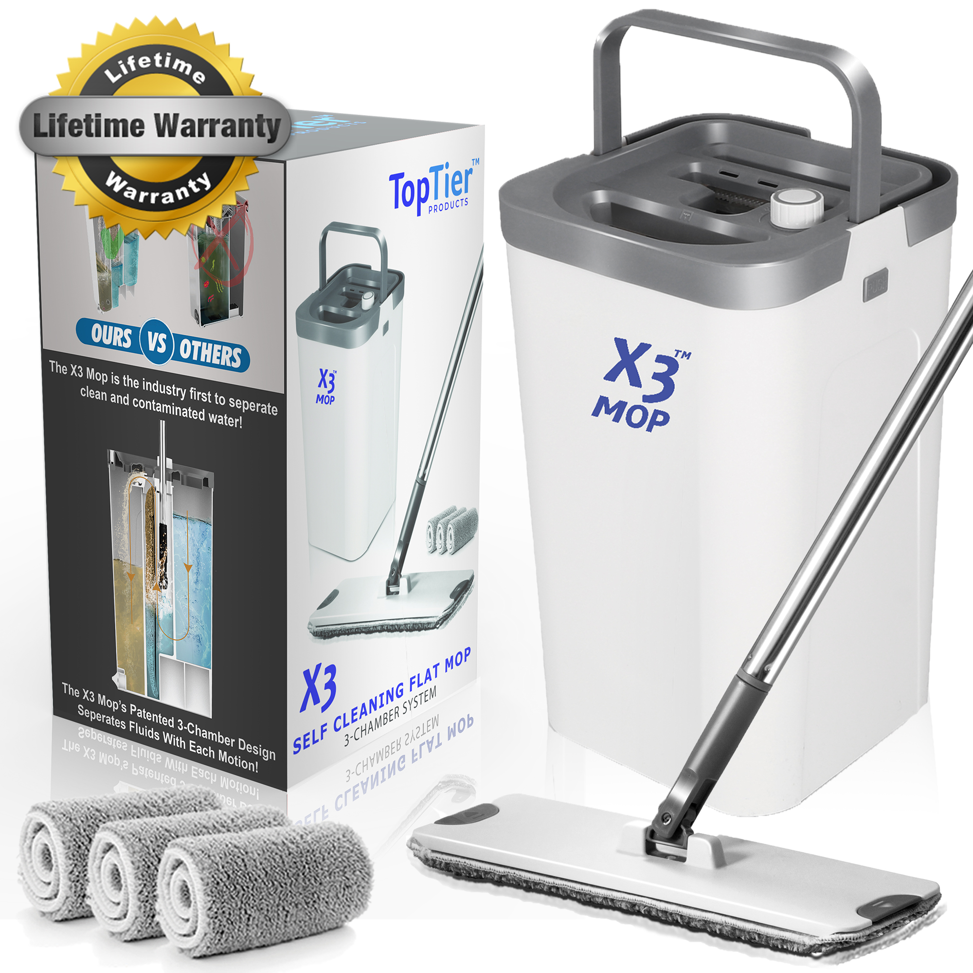 X3 Mop and Bucket Set, Separates Dirty and Clean Water, 3 Reusable Microfiber Mop Pads Included - image 1 of 7
