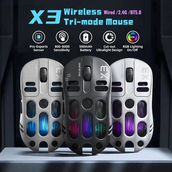 X3 Wireless Gaming Mouse Gift Set with RGB Lighting, Bluetooth Tri-Mode Connection, Up to 8000 DPI, Lightweight Honeycomb Design for Gaming, Office and Laptop – Black
