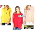 thumbnail image 1 of X3 piece Jack David Collection PIKO TOP Style 3/4 Sleeve Casual of shoulder Boat Neck T-Shirt, 1 of 2