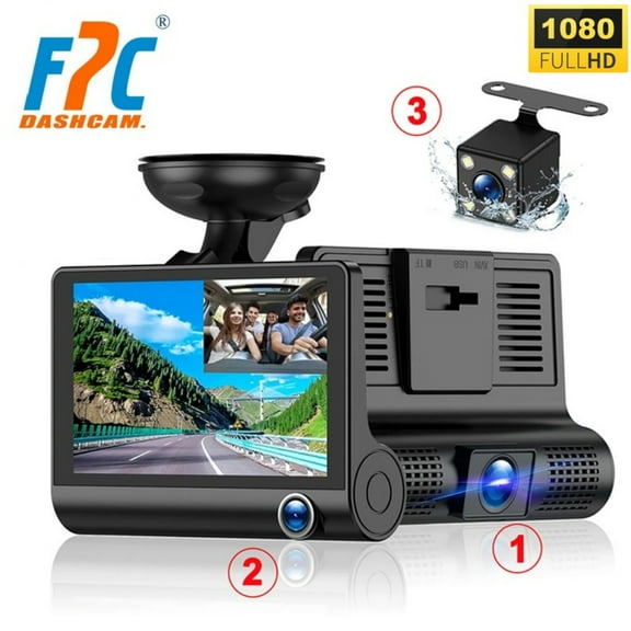 X303 3-Channel 1080P 4-Inch Dash Cam for Cars, Video Recorder, Rear View Camera