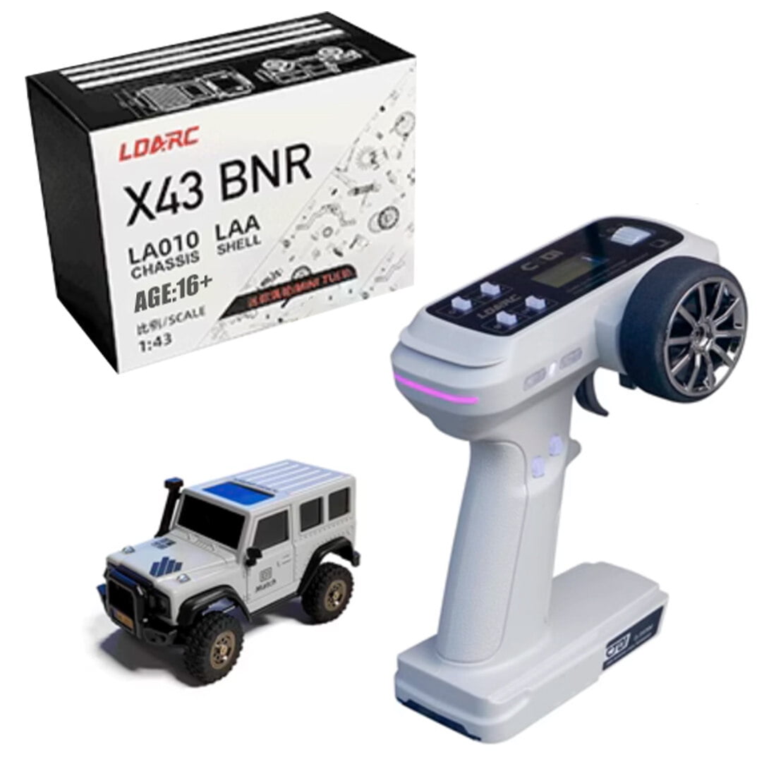 X43 1/43 Scale Mini Remote Control Car, 2.4G RWD Full Ratio Synchronized Remote Control RC Rock Crawler with Metal Gears, Independent Suspension & Linkage Lights for Teens & Adults - RTR