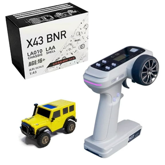 X43 1/43 Scale Mini Remote Control Car, 2.4G RWD Full Ratio Synchronized Remote Control RC Rock Crawler with Metal Gears, Independent Suspension & Linkage Lights for Teens & Adults - RTR