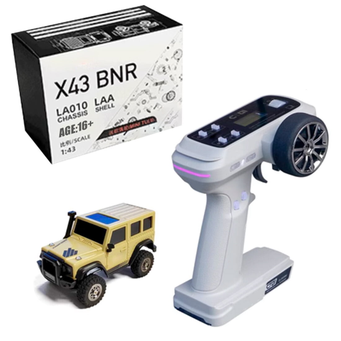 X43 1/43 Scale Mini Remote Control Car, 2.4G RWD Full Ratio Synchronized Remote Control RC Rock Crawler with Metal Gears, Independent Suspension & Linkage Lights for Teens & Adults - RTR