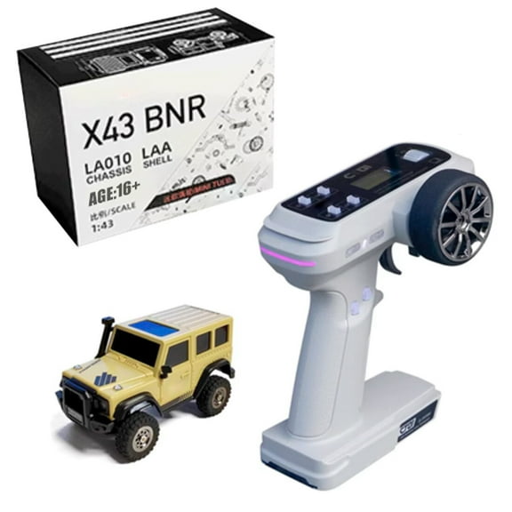 X43 1/43 Scale Mini Remote Control Car, 2.4G RWD Full Ratio Synchronized Remote Control RC Rock Crawler with Metal Gears, Independent Suspension & Linkage Lights for Teens & Adults - RTR