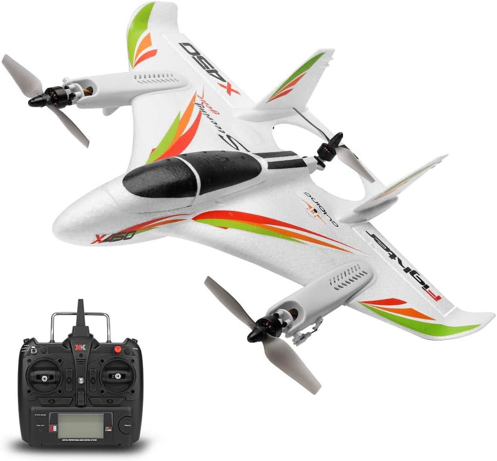 X450 RC Airplane, 2.4G Remote Control 6 Channel Brushless Motor Aircraft, Vertical Takeoff LED