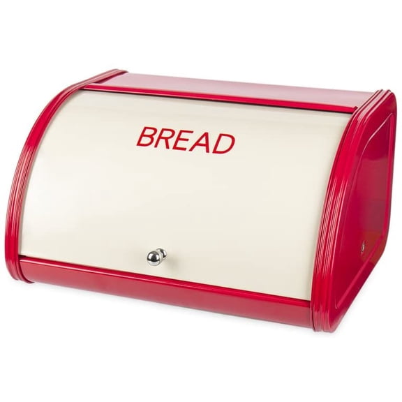 Metal Bread Box with Roll Top Lid Kitchen Storage Container 30-Ounce Capacity Red