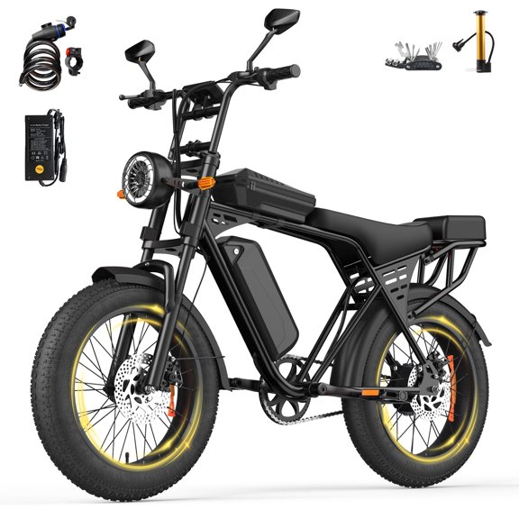 X5 Retro 20" Fat Tire Electric MotorcycleStyle Bike for Adults, 3050 Miles Max Range, Dual Hydraulic Disc Brakes, Max 485LBS Load Capacity, AllTerrain OffRoad Electric Bicycle
