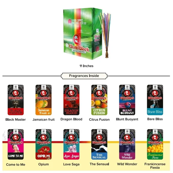 X6 Blunt Black Incense Sticks 11" -Assorted Pack Of 6