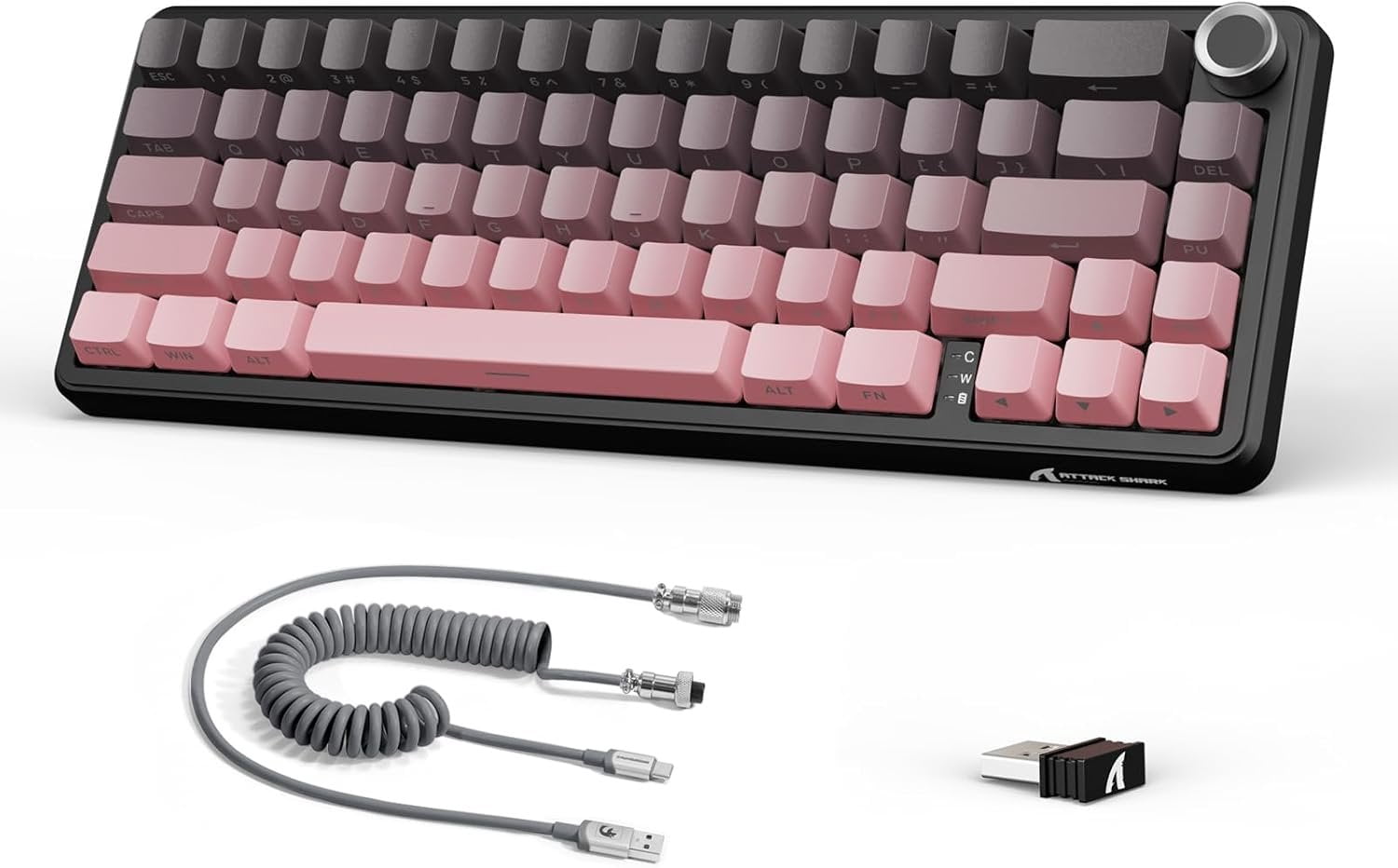 X66 60% Mechanical Gaming Keyboard with Knob,Gasket Hot Swappable Custom Keyboard,Side Printed PBT Keycaps,Tri Mode USB-C/BT5.0/2.4G RGB Keyboard with Coiled - BlackBerry