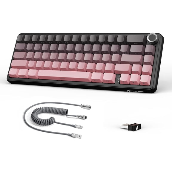 X66 60% Mechanical Gaming Keyboard with Knob,Gasket Hot Swappable Custom Keyboard,Side Printed PBT Keycaps,Tri Mode USB-C/BT5.0/2.4G RGB Keyboard with Coiled - BlackBerry