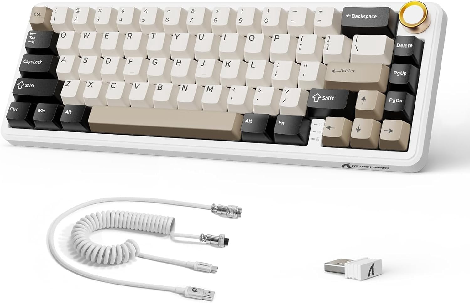 X66 60% Mechanical Gaming Keyboard with Volume Knob, Gasket Hot Swappable Custom Keyboard, PBT Keycaps, Tri-Mode USB-C/BT5.0/2.4G RGB Keyboard with Coiled - Cheese White