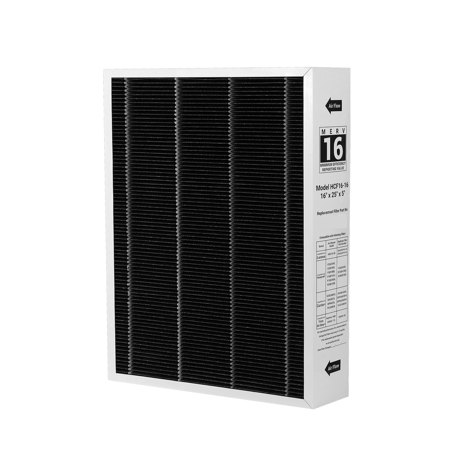 X6672 16x25x5 Air Filter MERV 16  Compatible with Lennox X6672 Healthy Climate Carbon Clean, Part Number HCF16-16 (1Pack)
