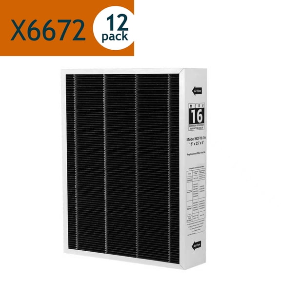 X6672 Replacement Air Filter 16x25x5 Merv 16 For Lennox & Honeywell Pleated HVAC AC Furnace Air Filters (12 pack)