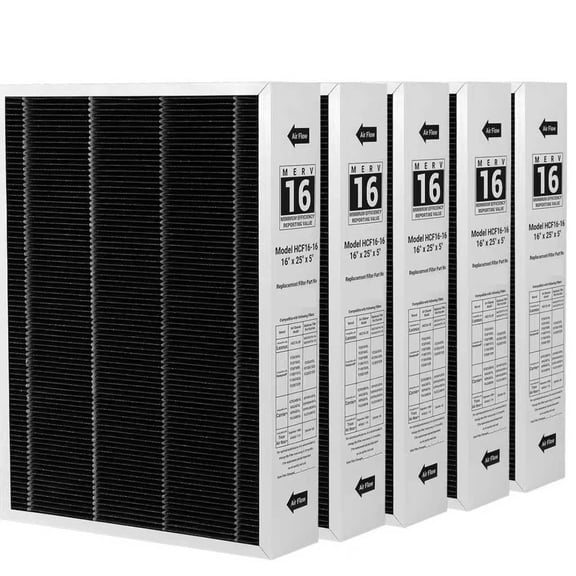 X6672 Replacement Air Filter 16x25x5 Merv 16 For Lennox & Honeywell Pleated HVAC AC Furnace Air Filters (5 pack)