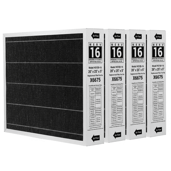 X6675 20x25x5 Merv 16 Replacement Air Filter Compatible with Lennox & Honeywell Pleated HVAC AC Furnace Air Filters (4 pack)