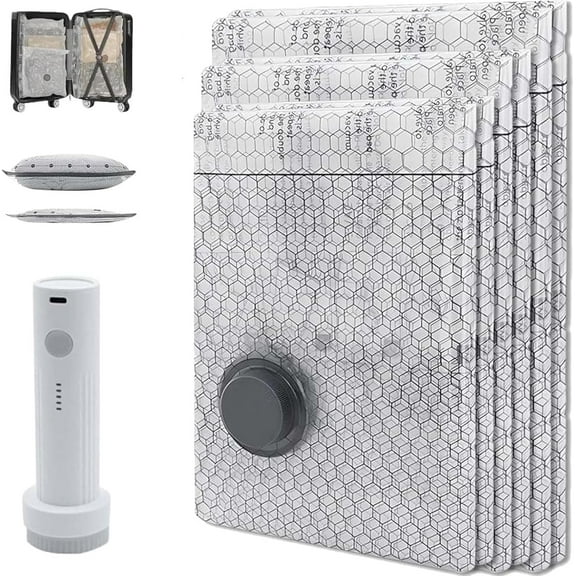 X7 Cordless Travel Vacuum Bag Set with Rechargeable air Pump, Vacuum Bags for Rechargeable Air Pump, Carry-On Size Vacuum Seal Bag, Space Saver For Clothes And Clothing Travel (18PCS)