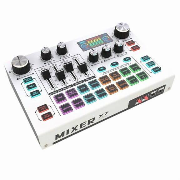 X7 Live Streaming Sound Card Voice Changer DJ Mixer Effects for PC Smartphone Computer Audio Interface Console Card,1 x Live Streaming Sound Card,White
