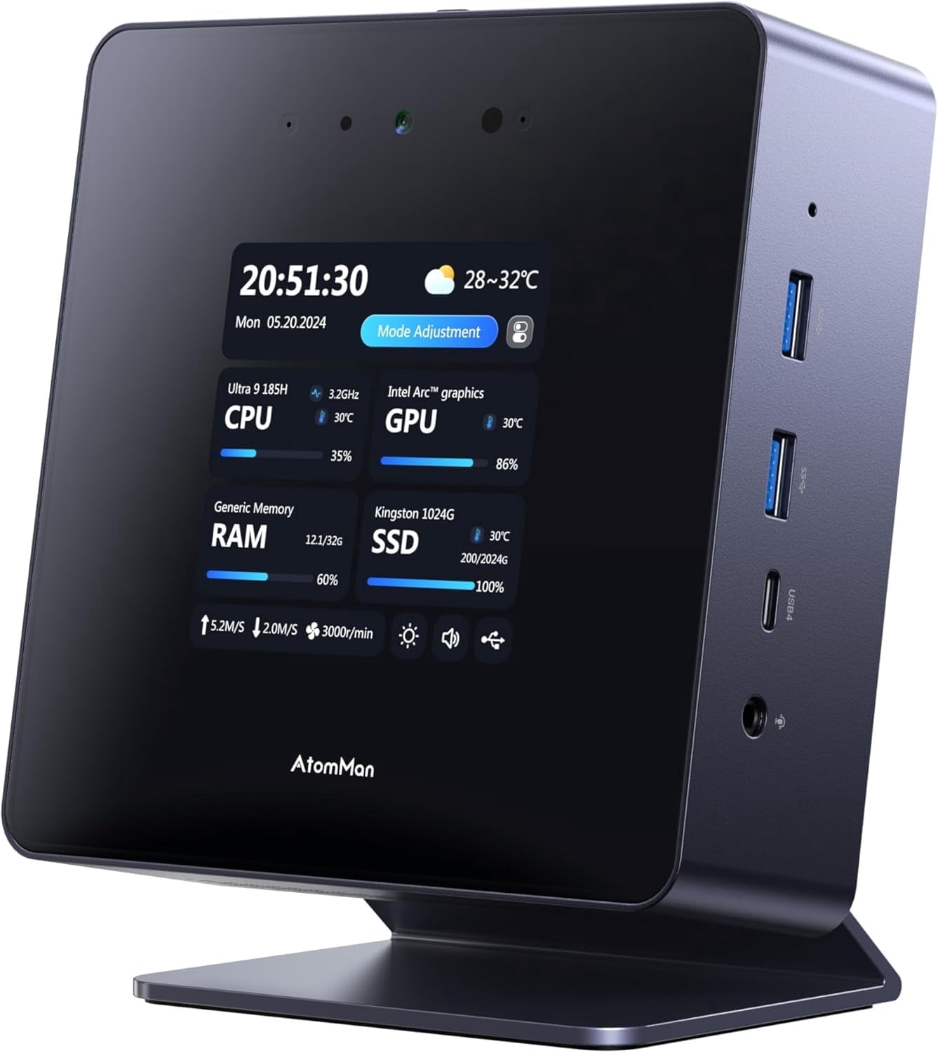 X7 Ti Mini PC Core Ultra 9 Processor 185H Barebone Version Without RAM/SSD/OS Gaming PC, HDMI+DP+2xUSB4 Output, 4 Inch Smart Screen, FHD 1080P Camera, 2X 5Gbps RJ45, WiFi 7, Intel Arc Graphics
