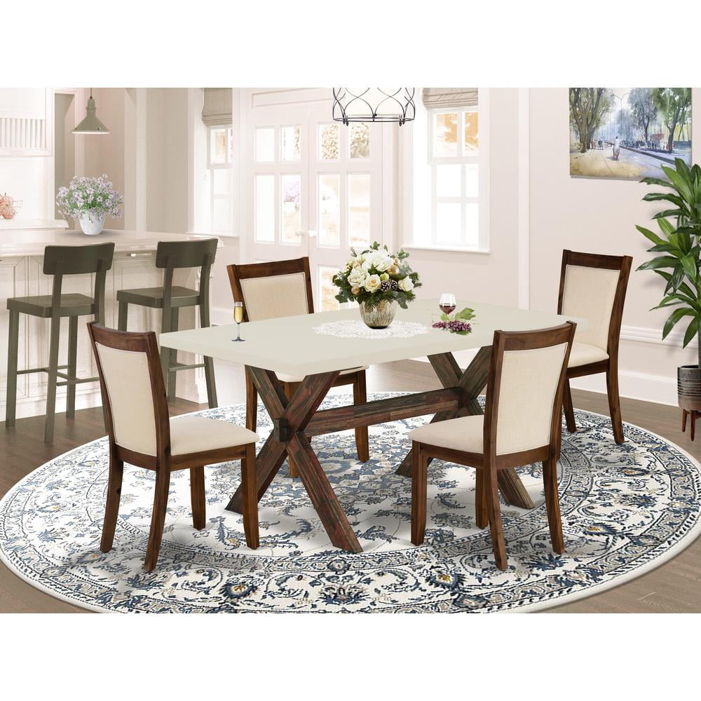 X726MZN32-5 Dining Table and 4 Light Beige Chairs - Distressed Jacobean ...